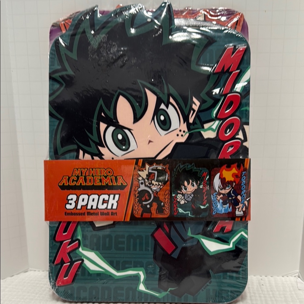 My Hero Academia Embossed Metal Wall Art 3 Pack - Black and Green